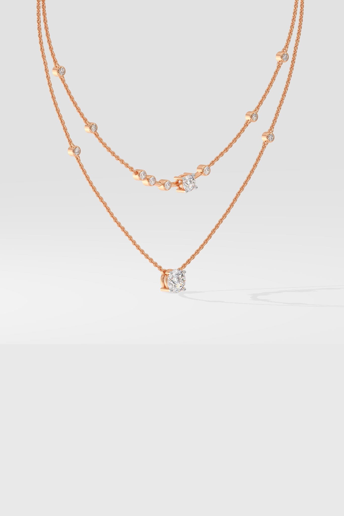 Two Layered Arrayed Solitaire Necklace