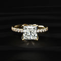 Princess Cut Solitaire Floral Ring With Pave Band
