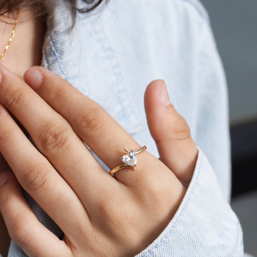 Heart Solitaire Bypass Shank Ring
