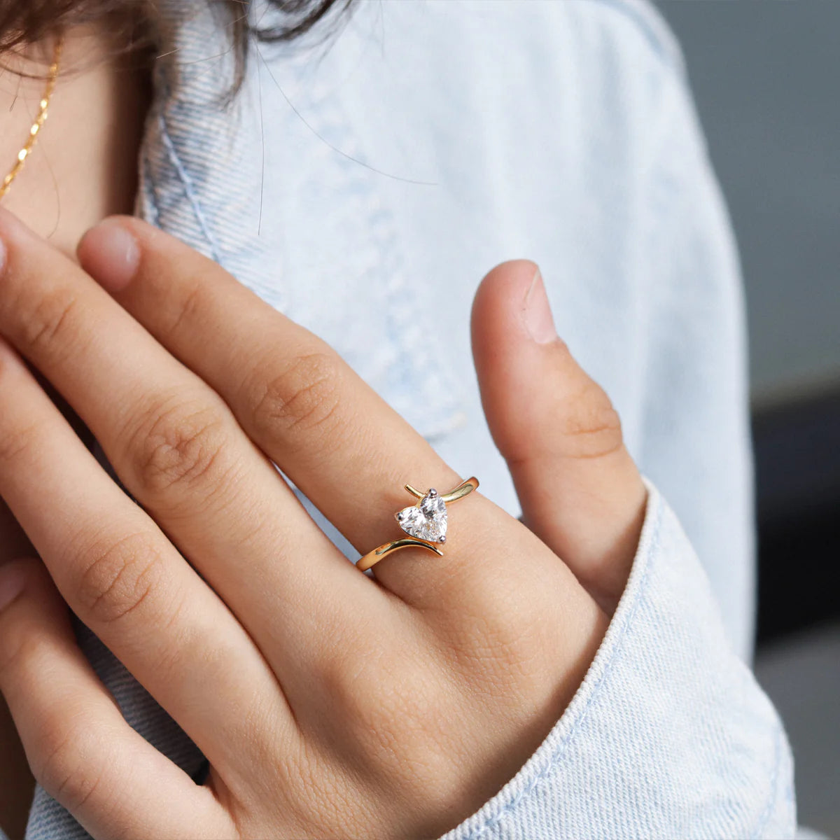 Heart Solitaire Bypass Shank Ring