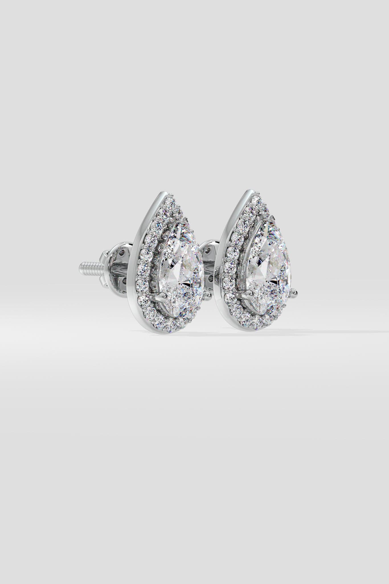 2 ct Pear Solitaire Halo Earrings