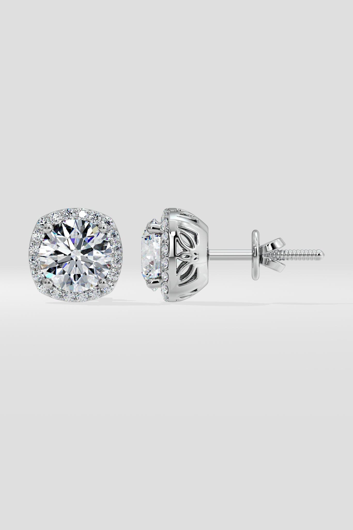 2 ct Cushion Halo Studs
