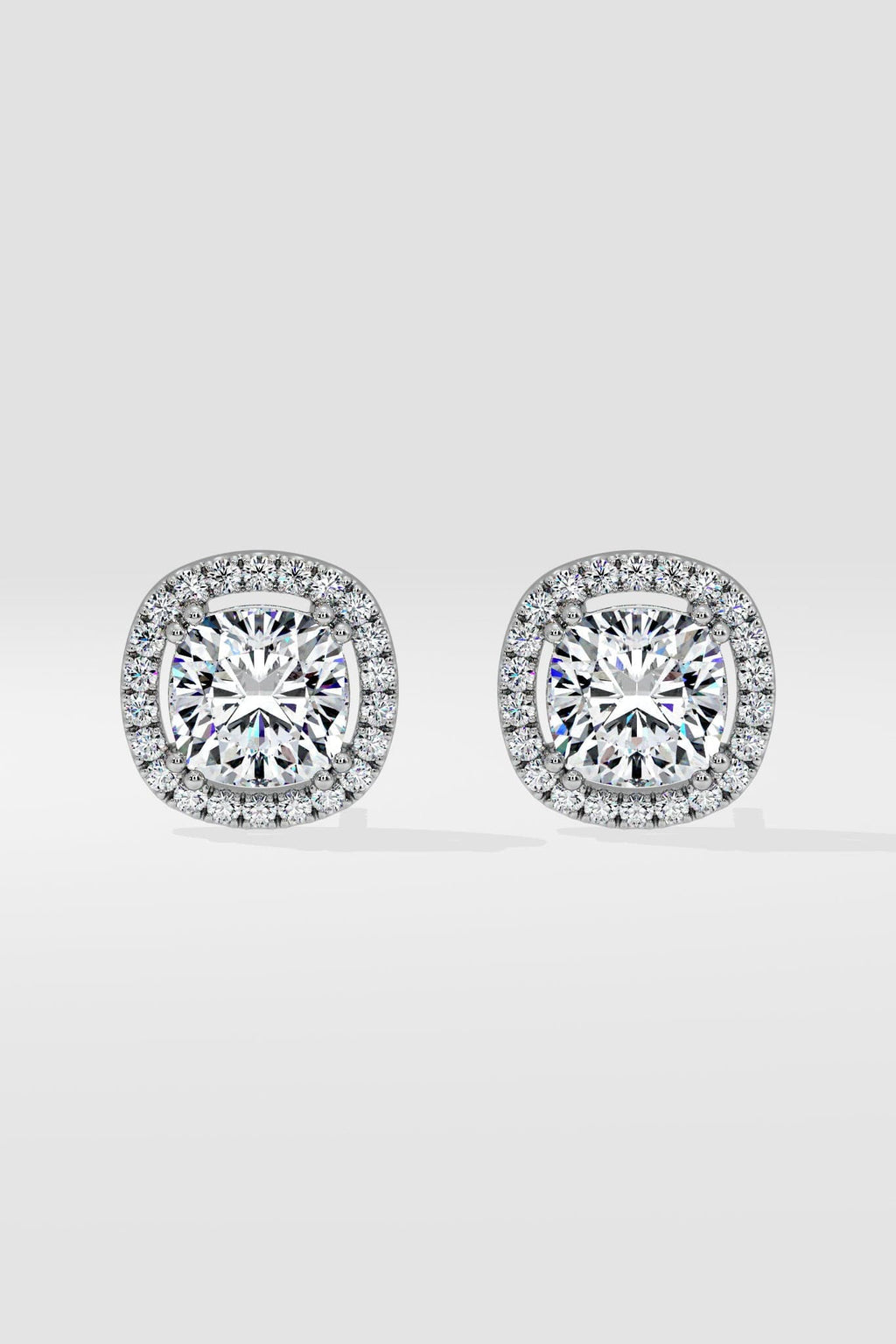 2 ct Cushion-Cut Halo Earrings