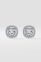 2 ct Cushion-Cut Halo Earrings