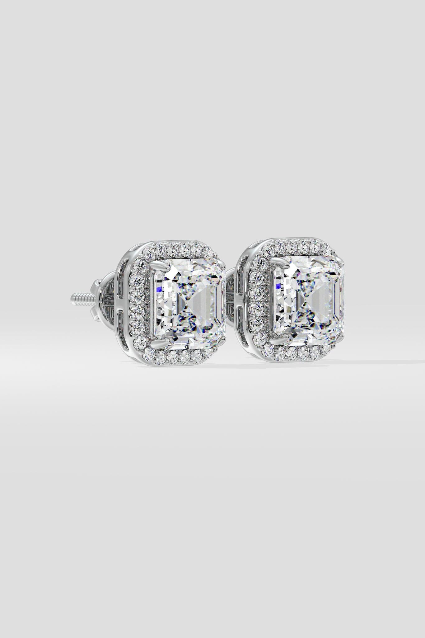 4 ct Asscher Halo Studs