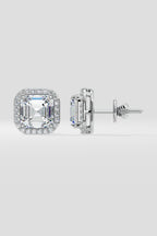 4 ct Asscher Halo Studs