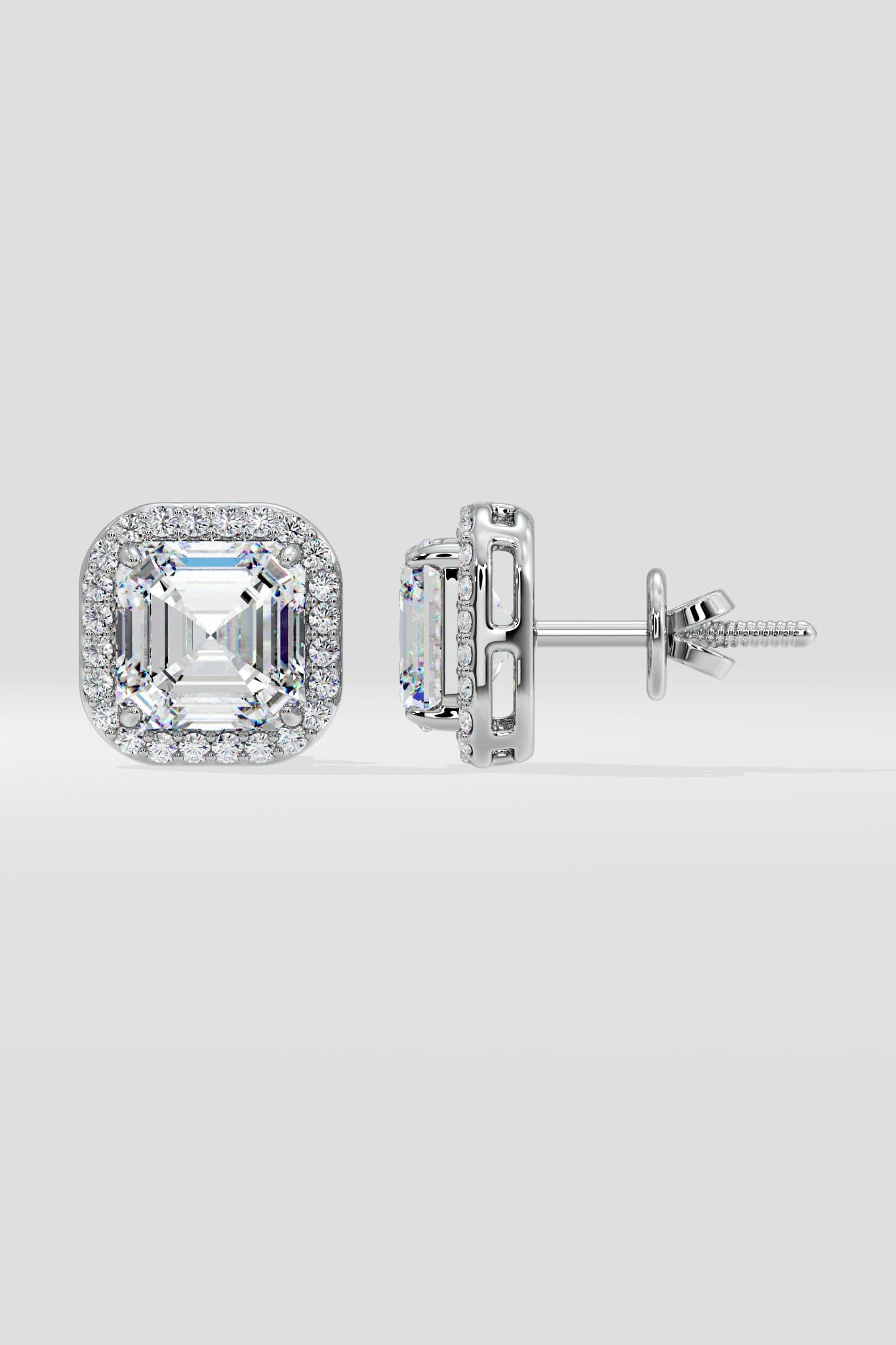 4 ct Asscher Halo Studs