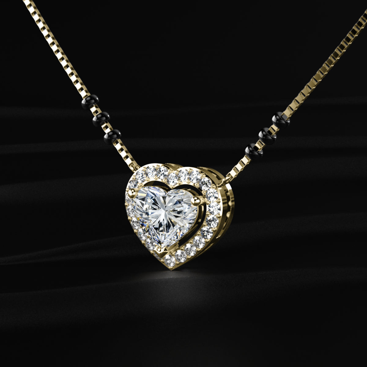 Heart Diamond Halo Mangalsutra