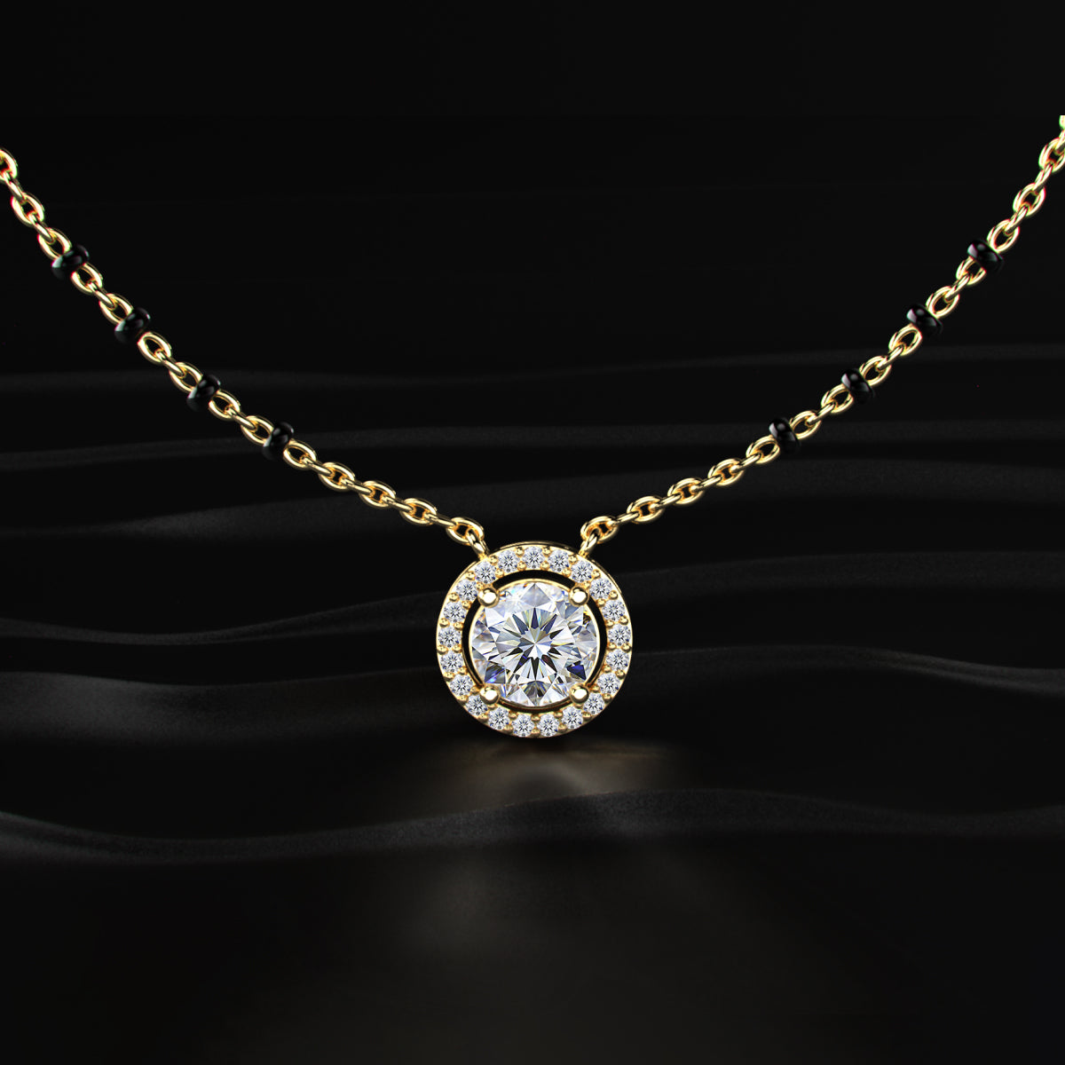 Round Diamond Halo Mangalsutra