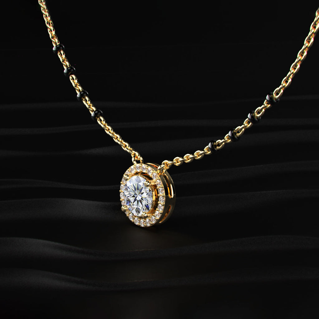 Round Diamond Halo Mangalsutra
