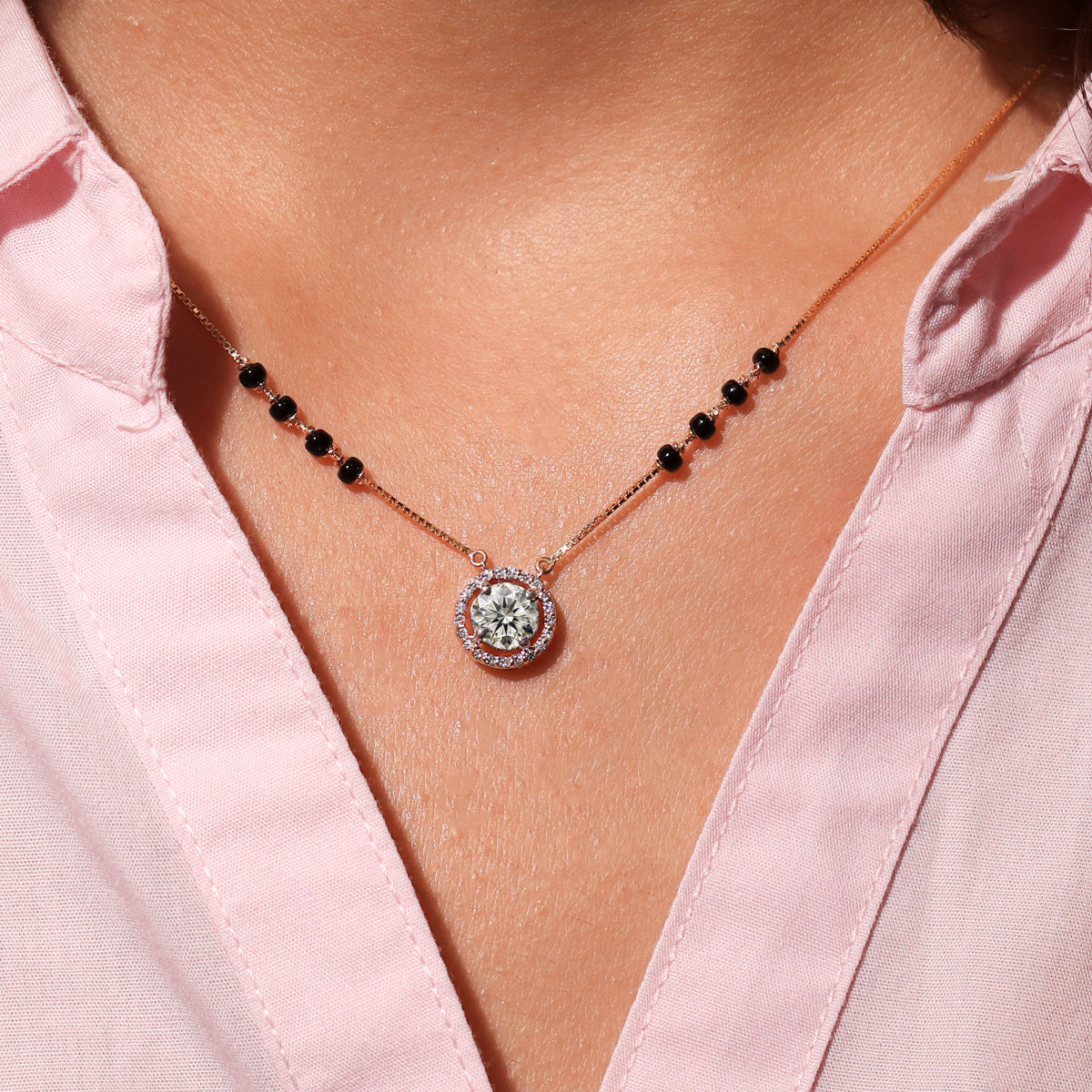 Round Diamond Halo Mangalsutra