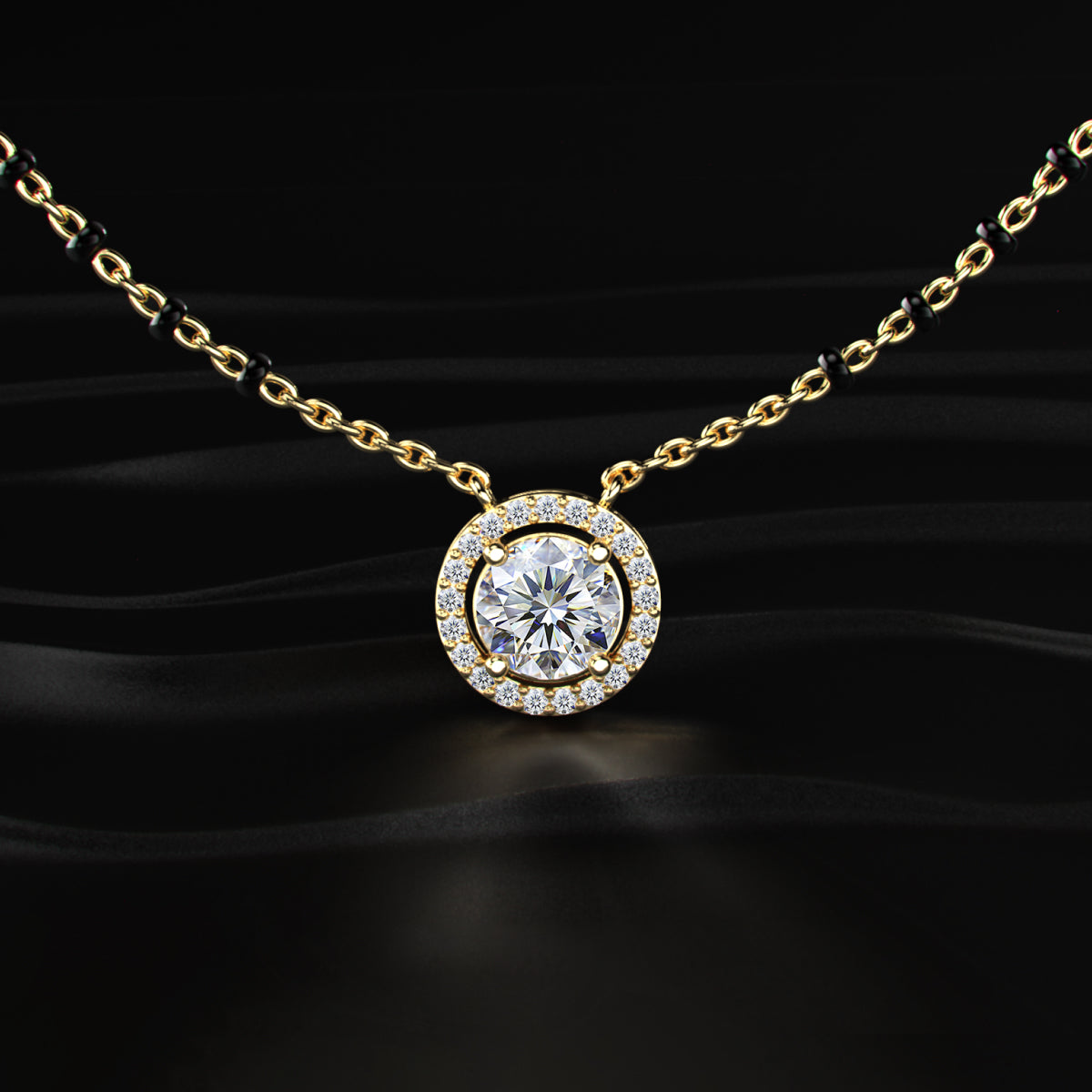 Round Diamond Halo Mangalsutra