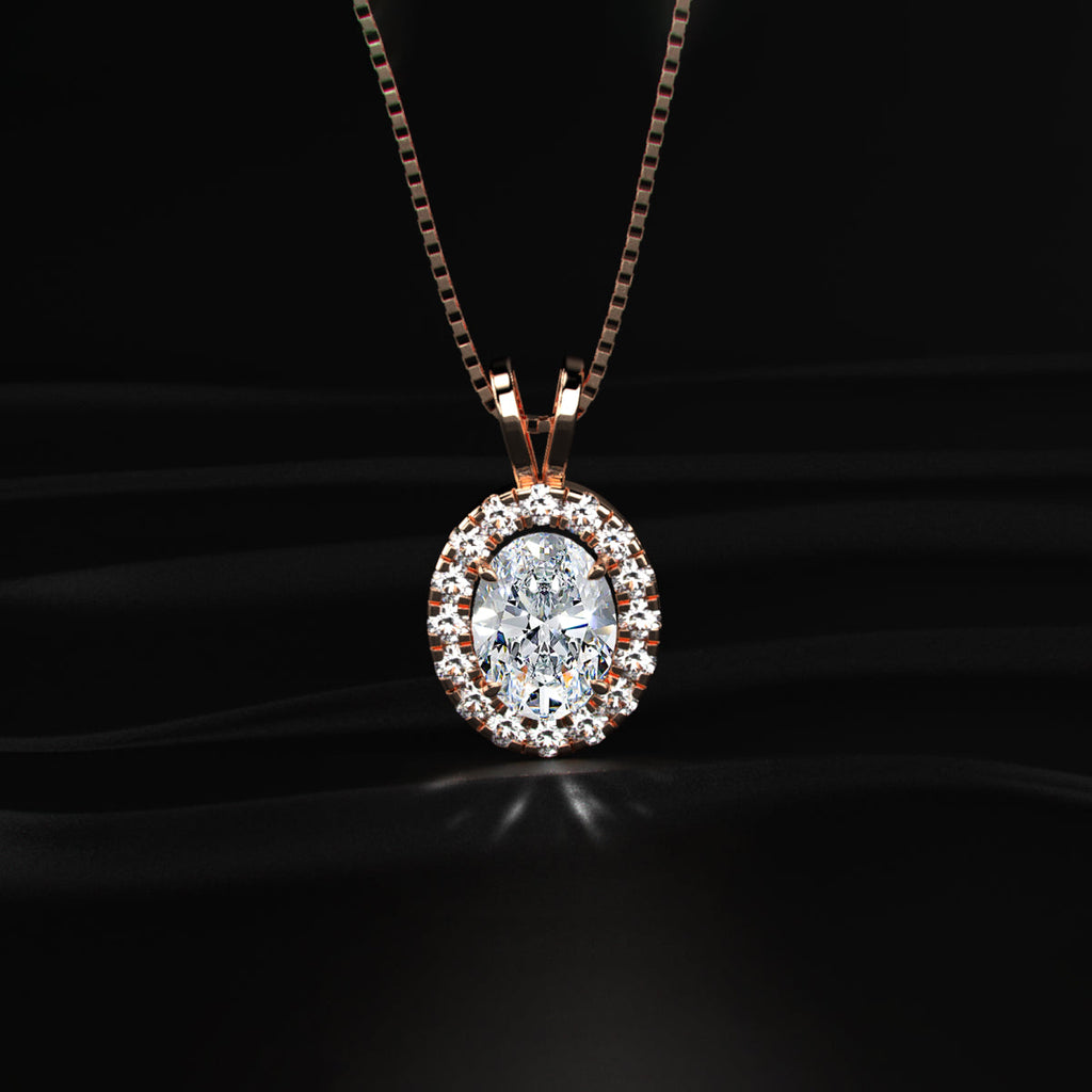 Oval Diamond Halo Pendant