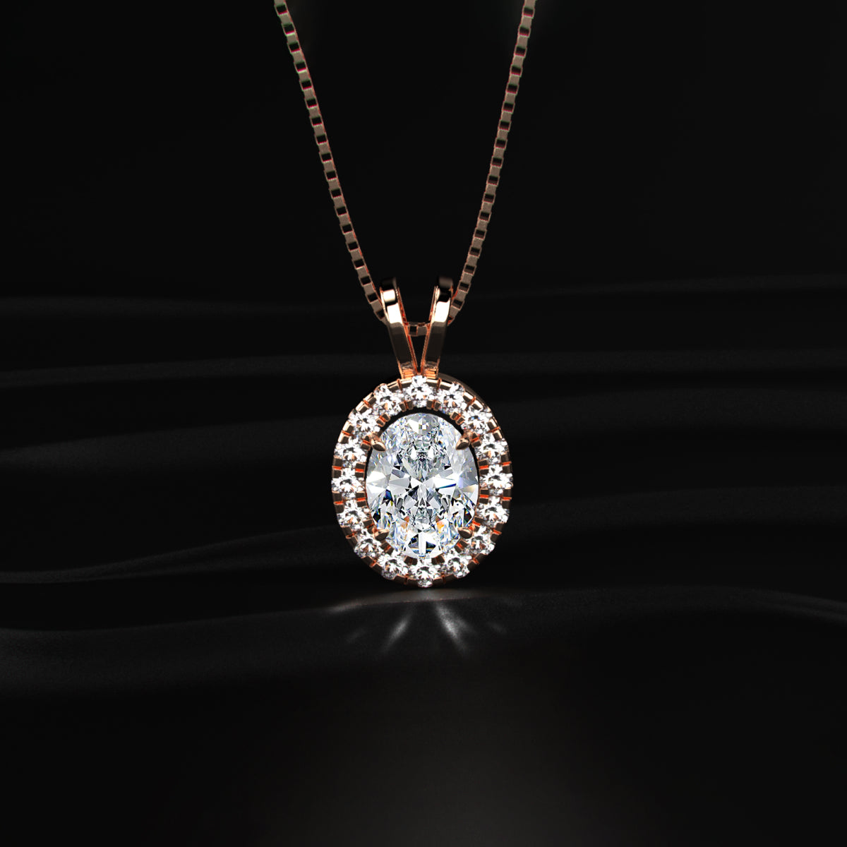 Oval Diamond Halo Pendant