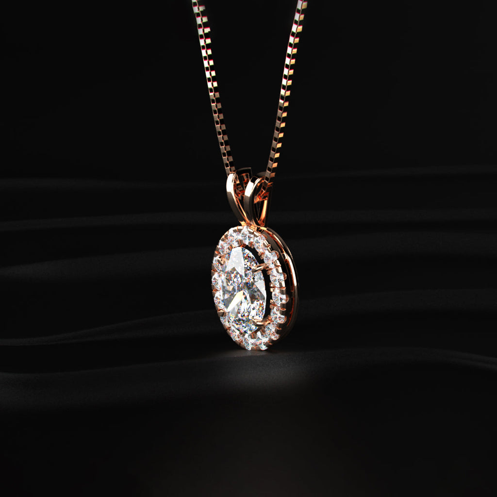 Oval Diamond Halo Pendant