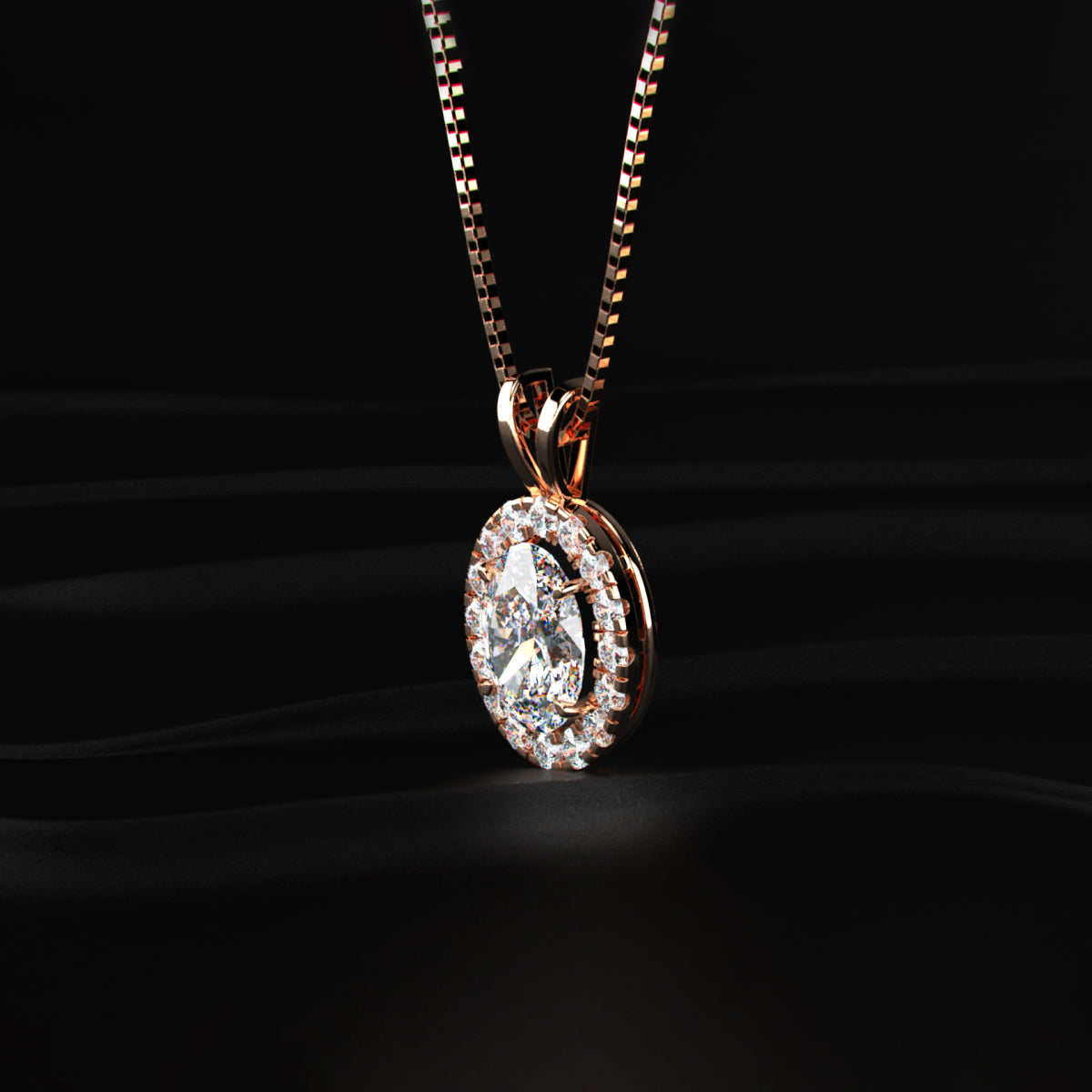 Oval Diamond Halo Pendant