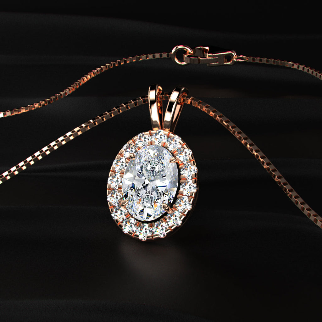 Oval Diamond Halo Pendant
