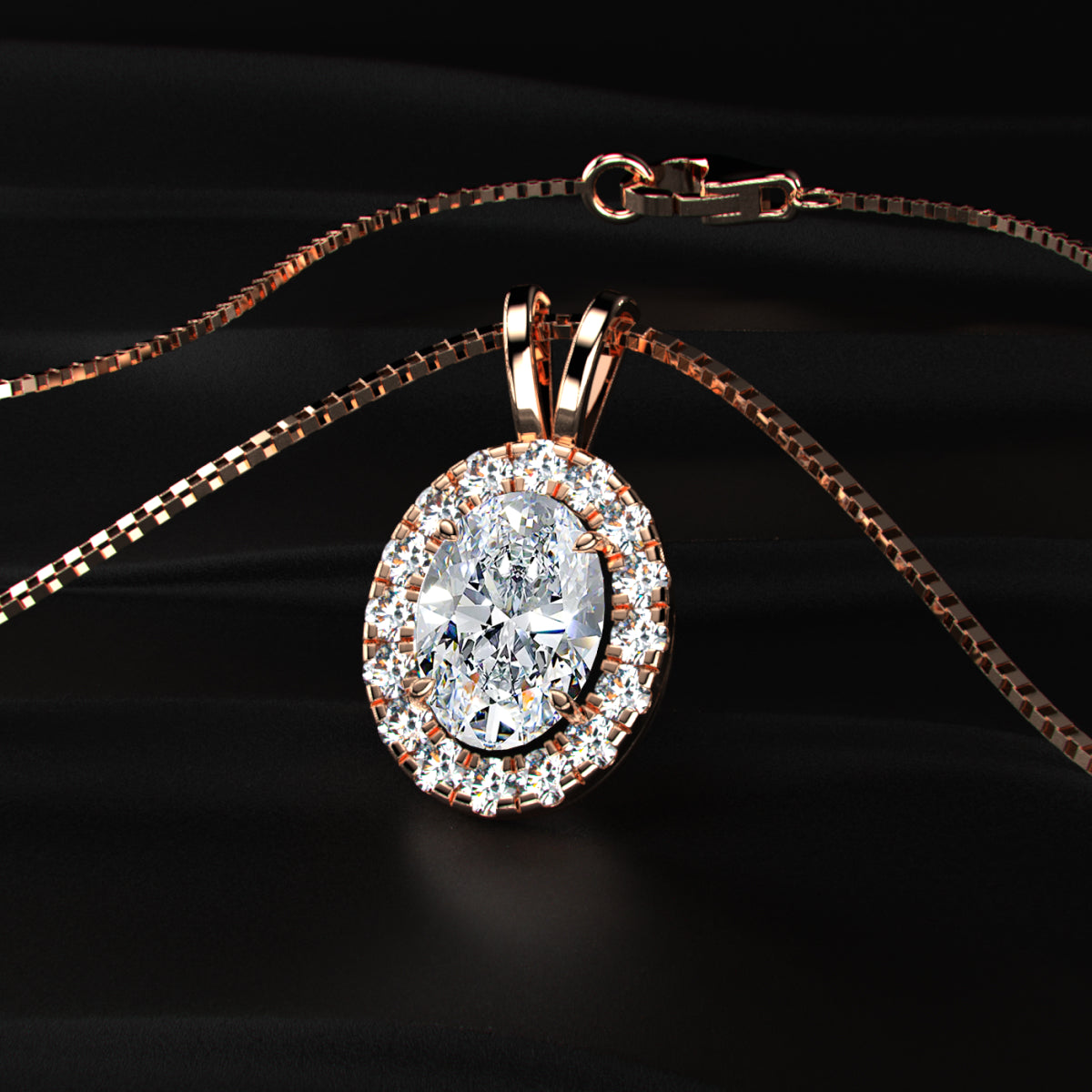 Oval Diamond Halo Pendant