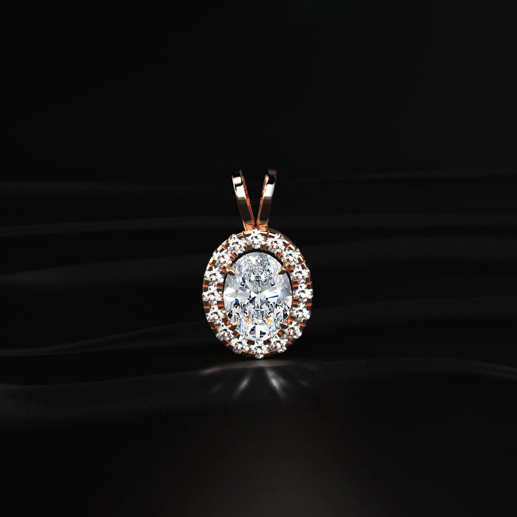 Oval Diamond Halo Pendant