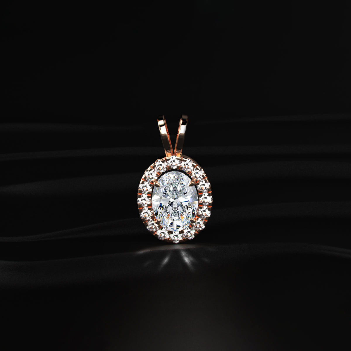 Oval Diamond Halo Pendant