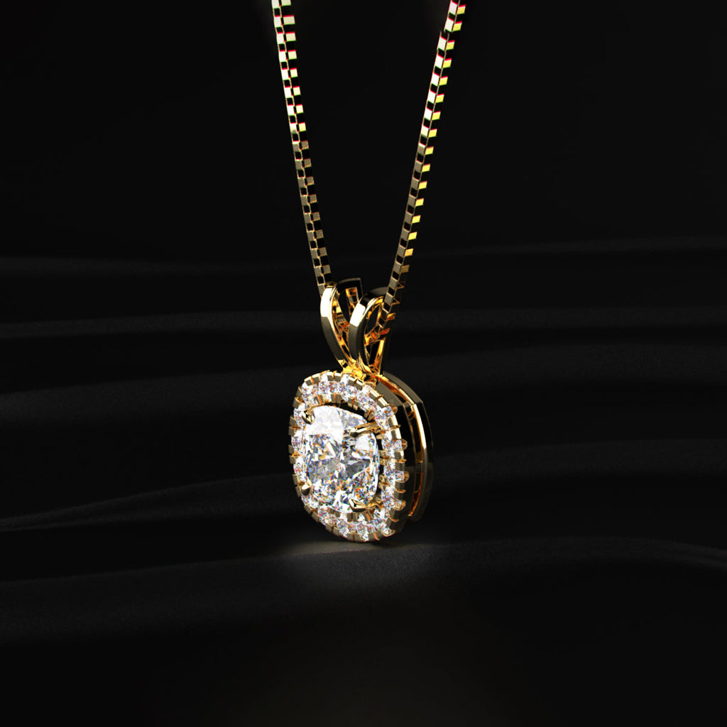 Cushion Diamond Halo Pendant