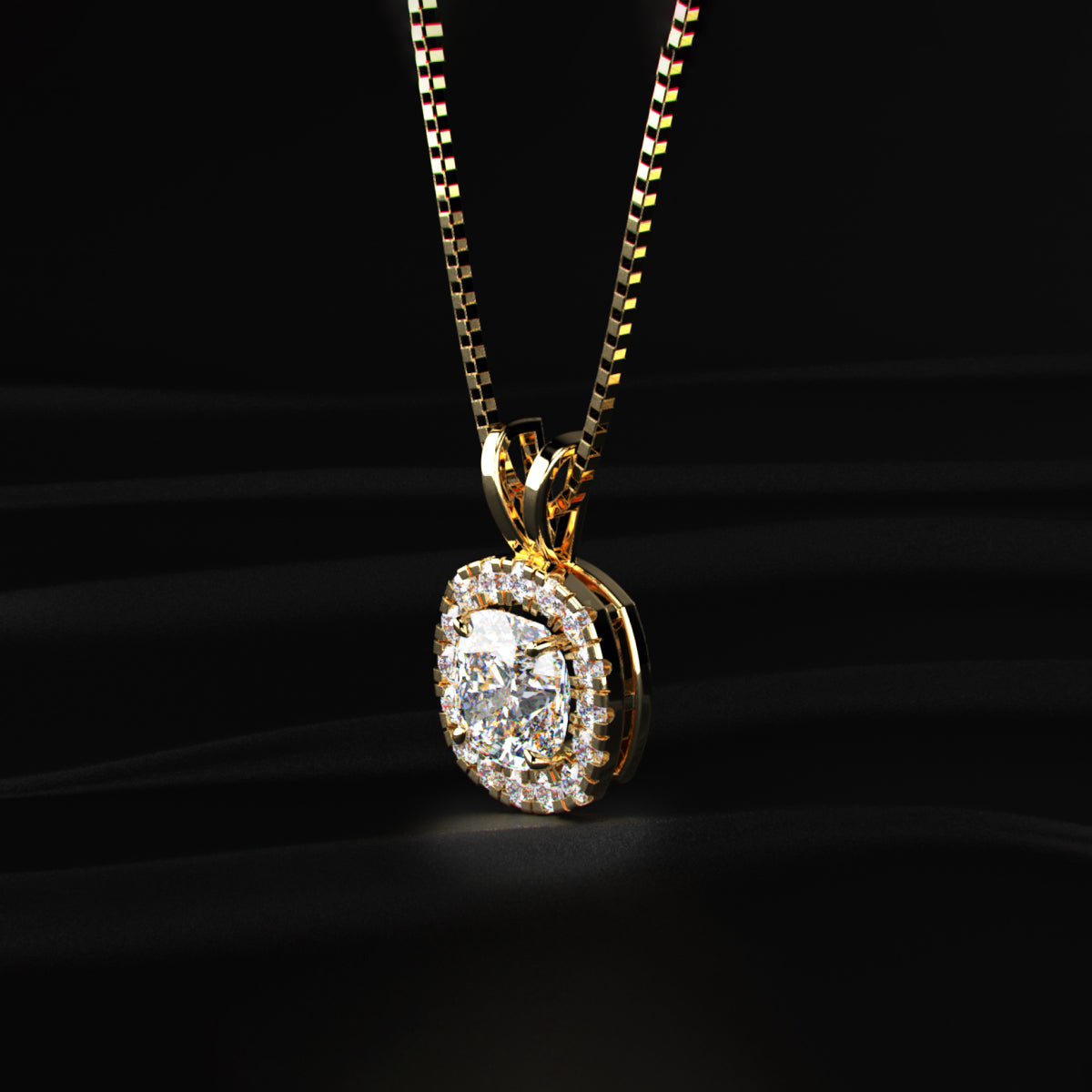 Cushion Diamond Halo Pendant
