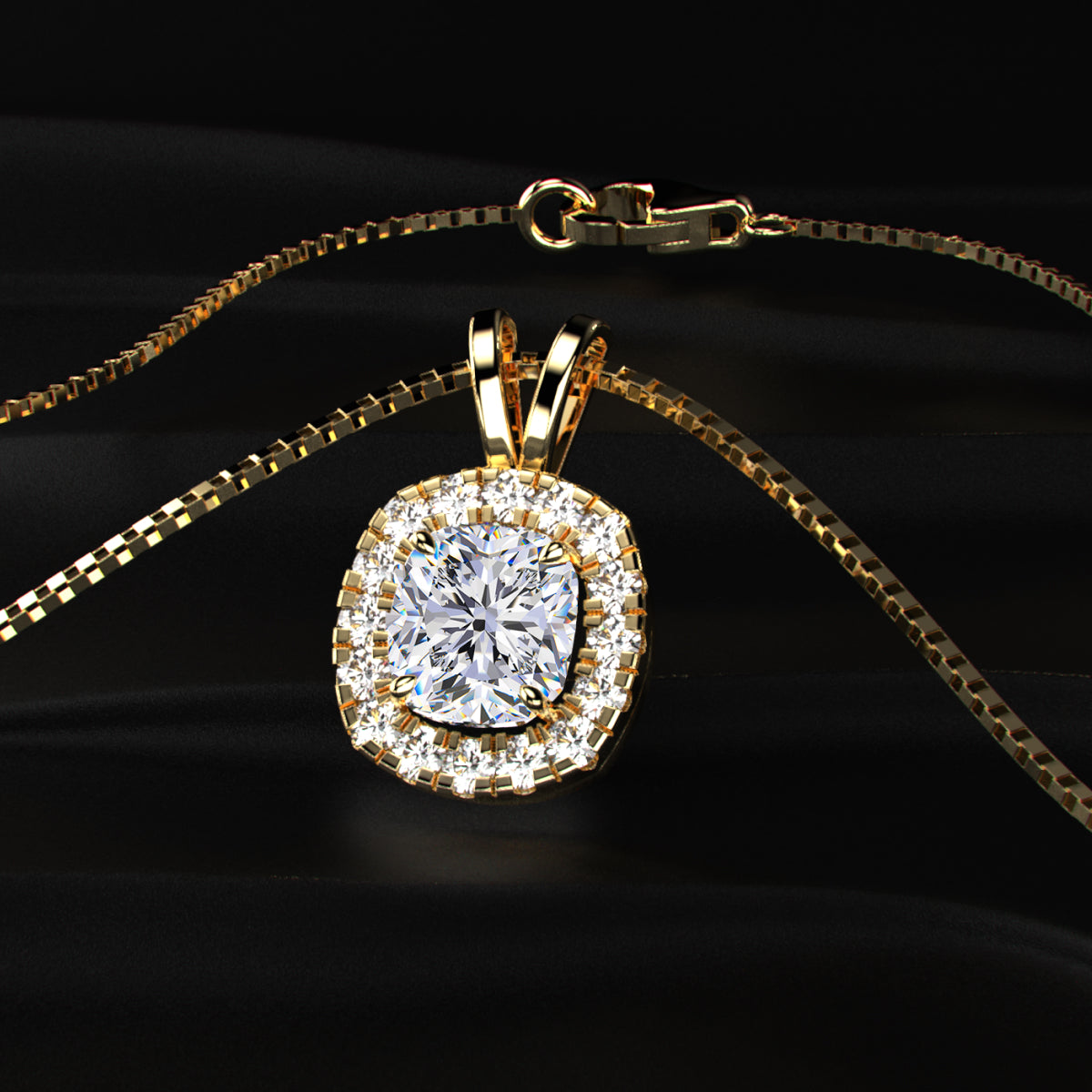 Cushion Diamond Halo Pendant