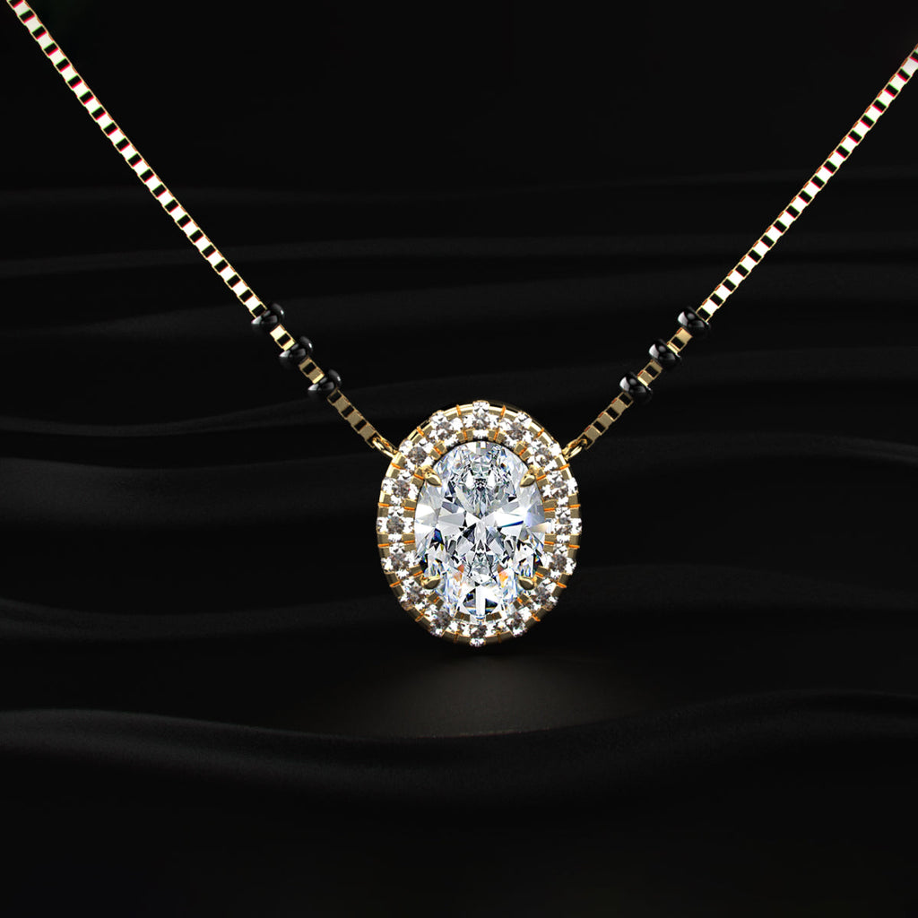 Oval Diamond Halo Mangalsutra
