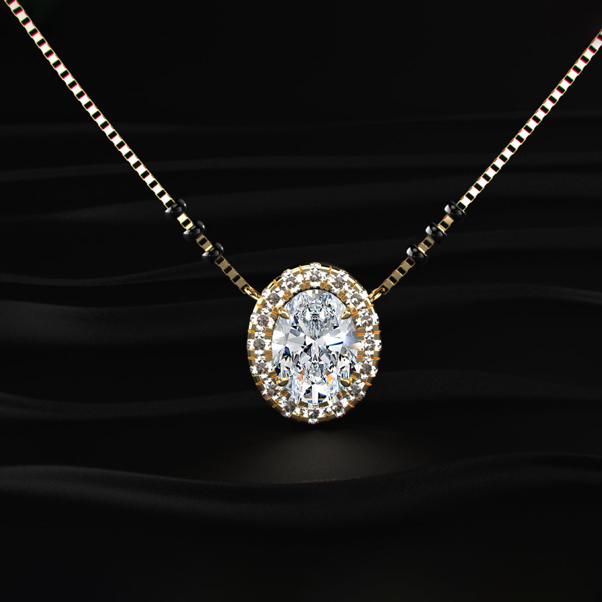 Oval Diamond Halo Mangalsutra