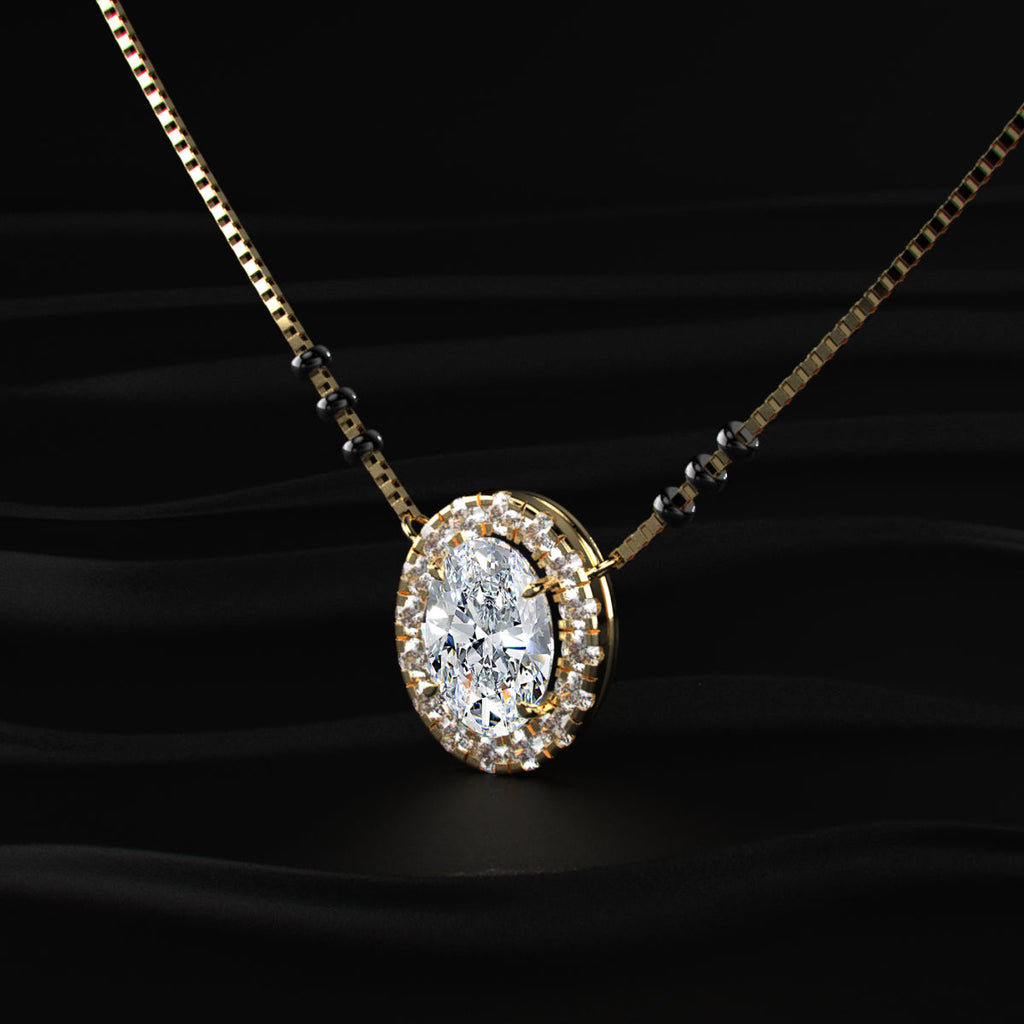 Oval Diamond Halo Mangalsutra