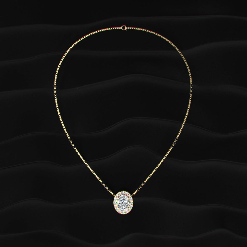 Oval Diamond Halo Mangalsutra