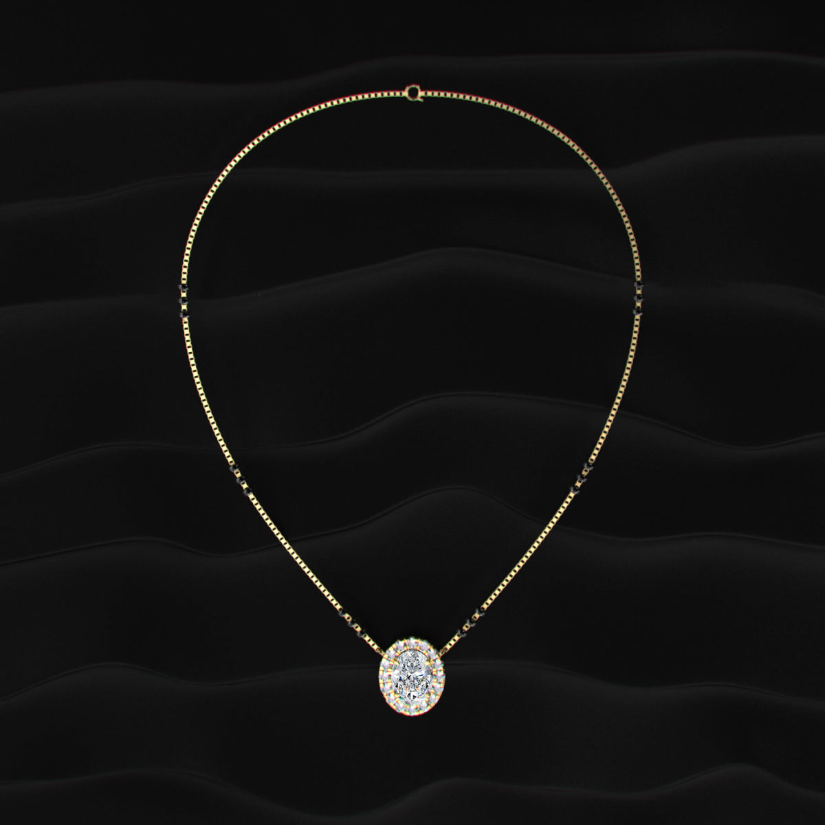 Oval Diamond Halo Mangalsutra