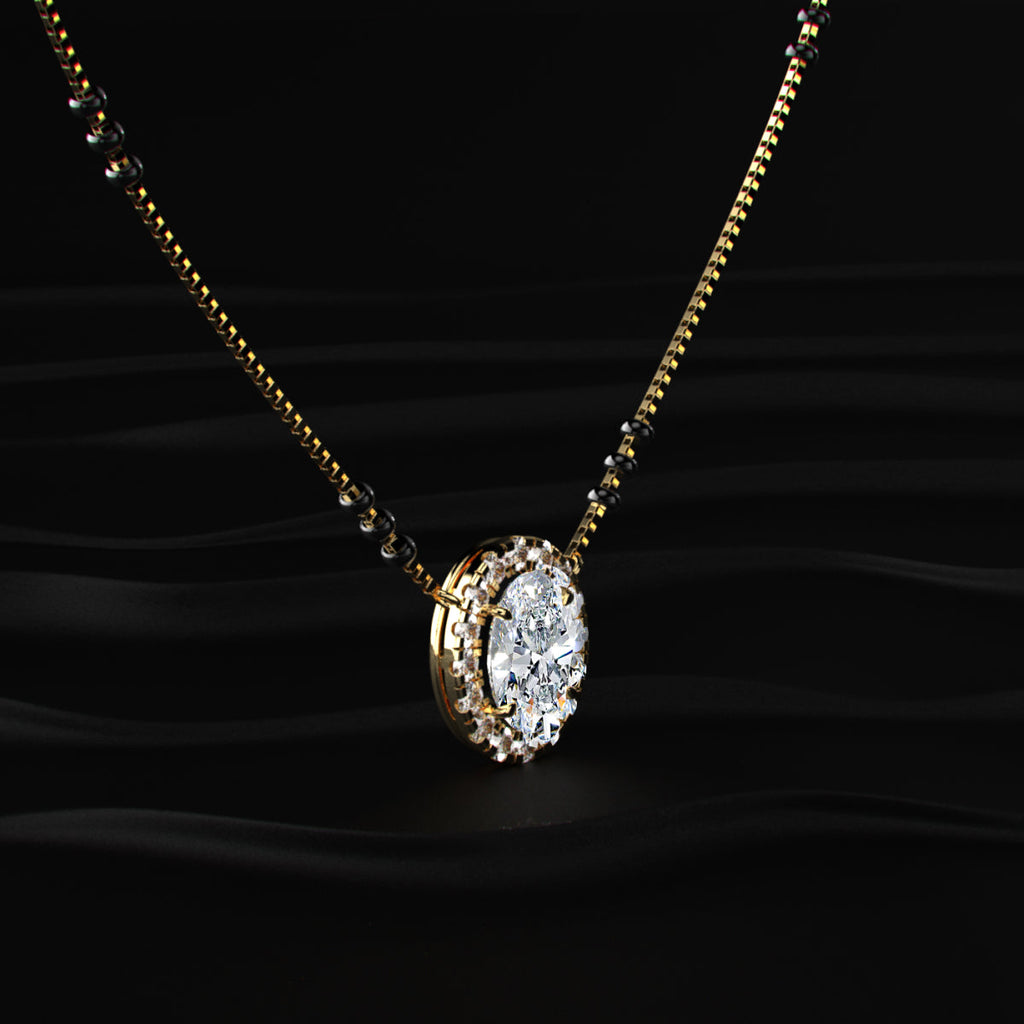 Oval Diamond Halo Mangalsutra