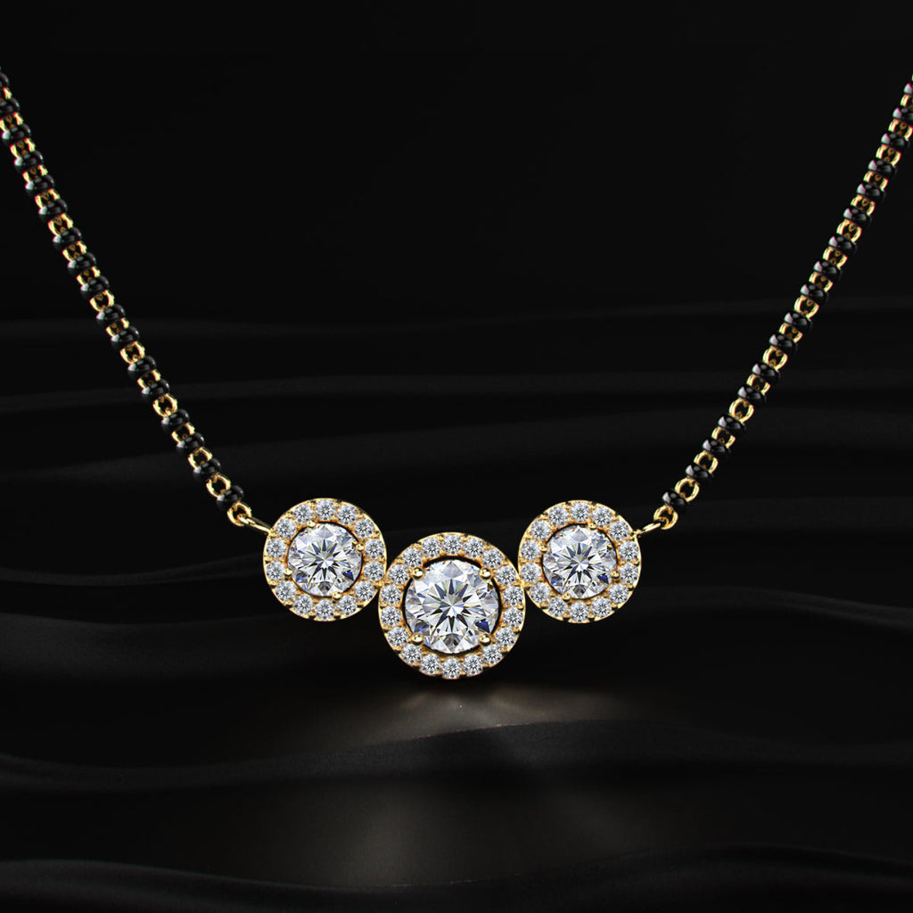 3 Stone Diamond Halo Mangalsutra