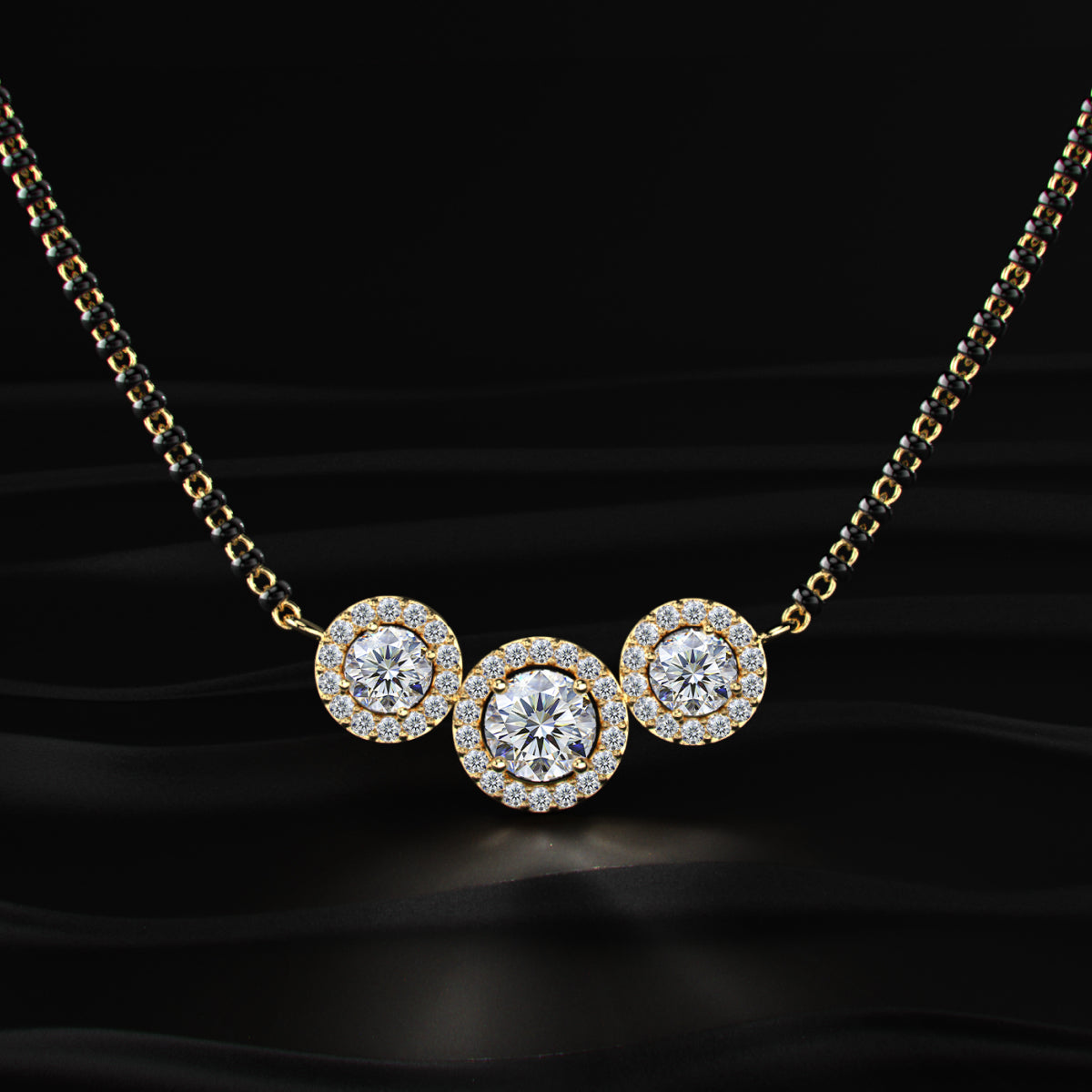 3 Stone Diamond Halo Mangalsutra