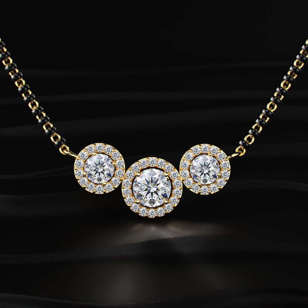 3 Stone Diamond Halo Mangalsutra