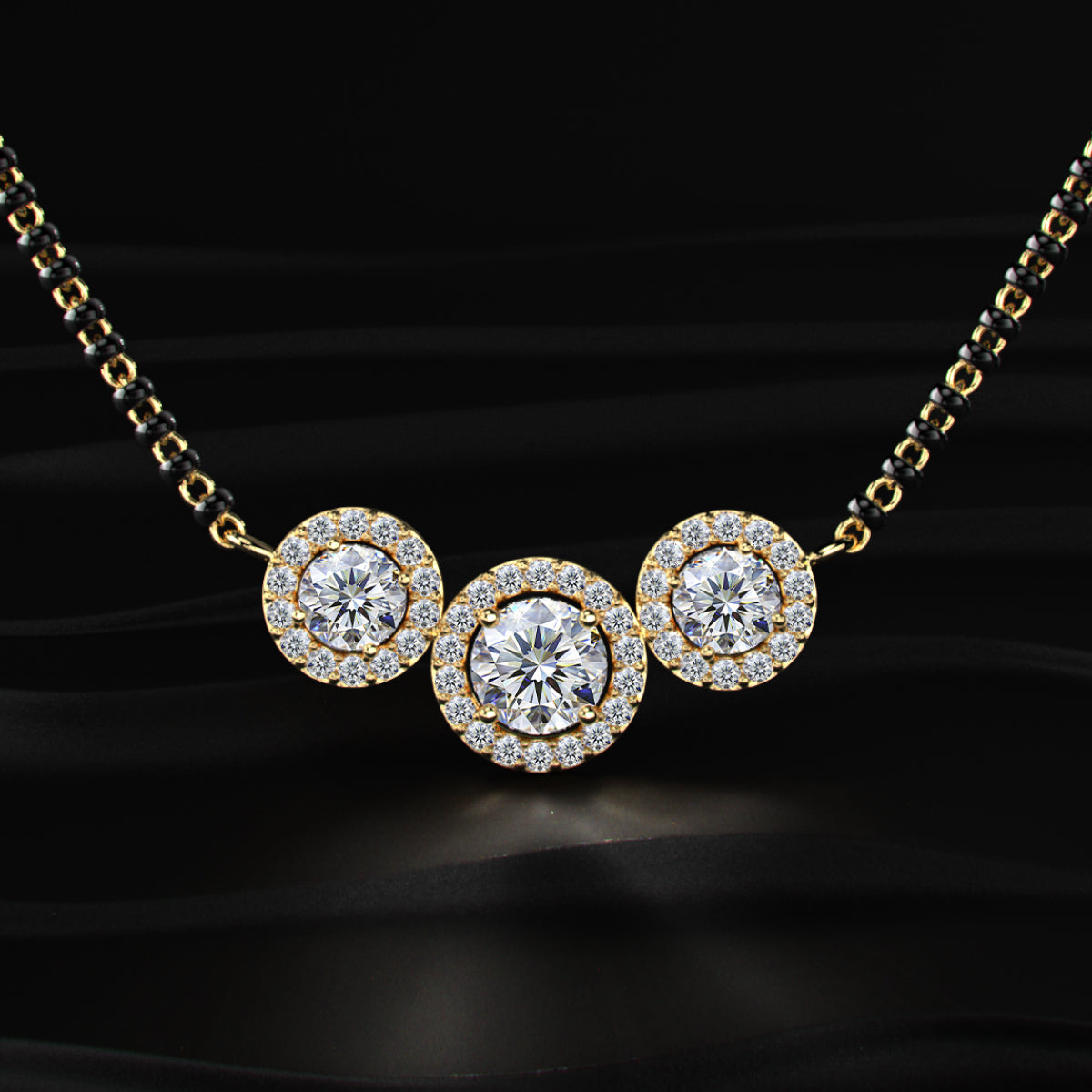 3 Stone Diamond Halo Mangalsutra