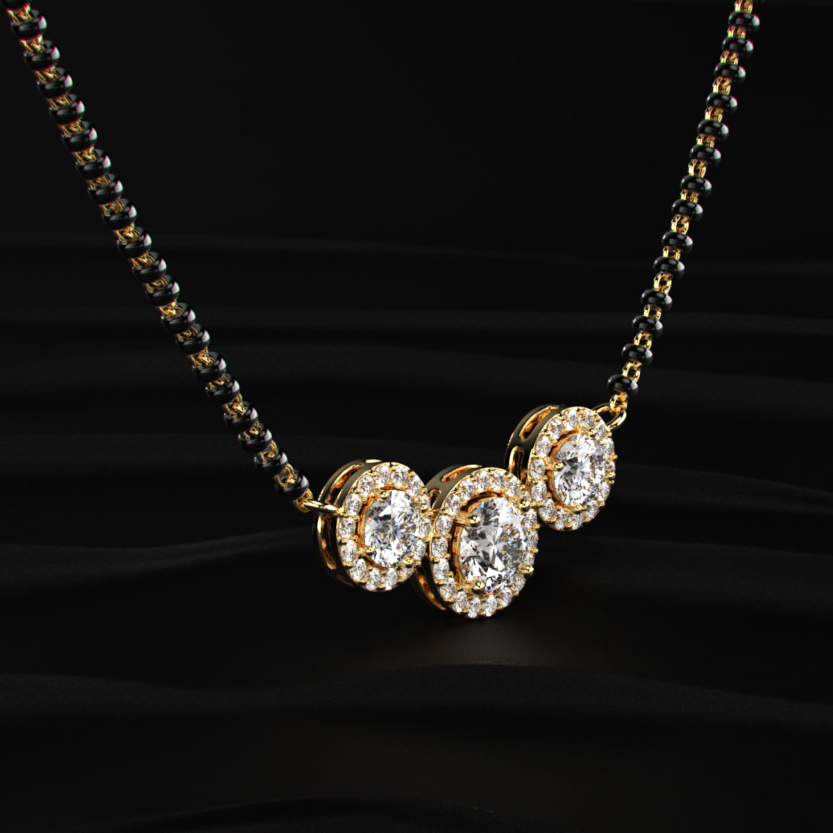 3 Stone Diamond Halo Mangalsutra