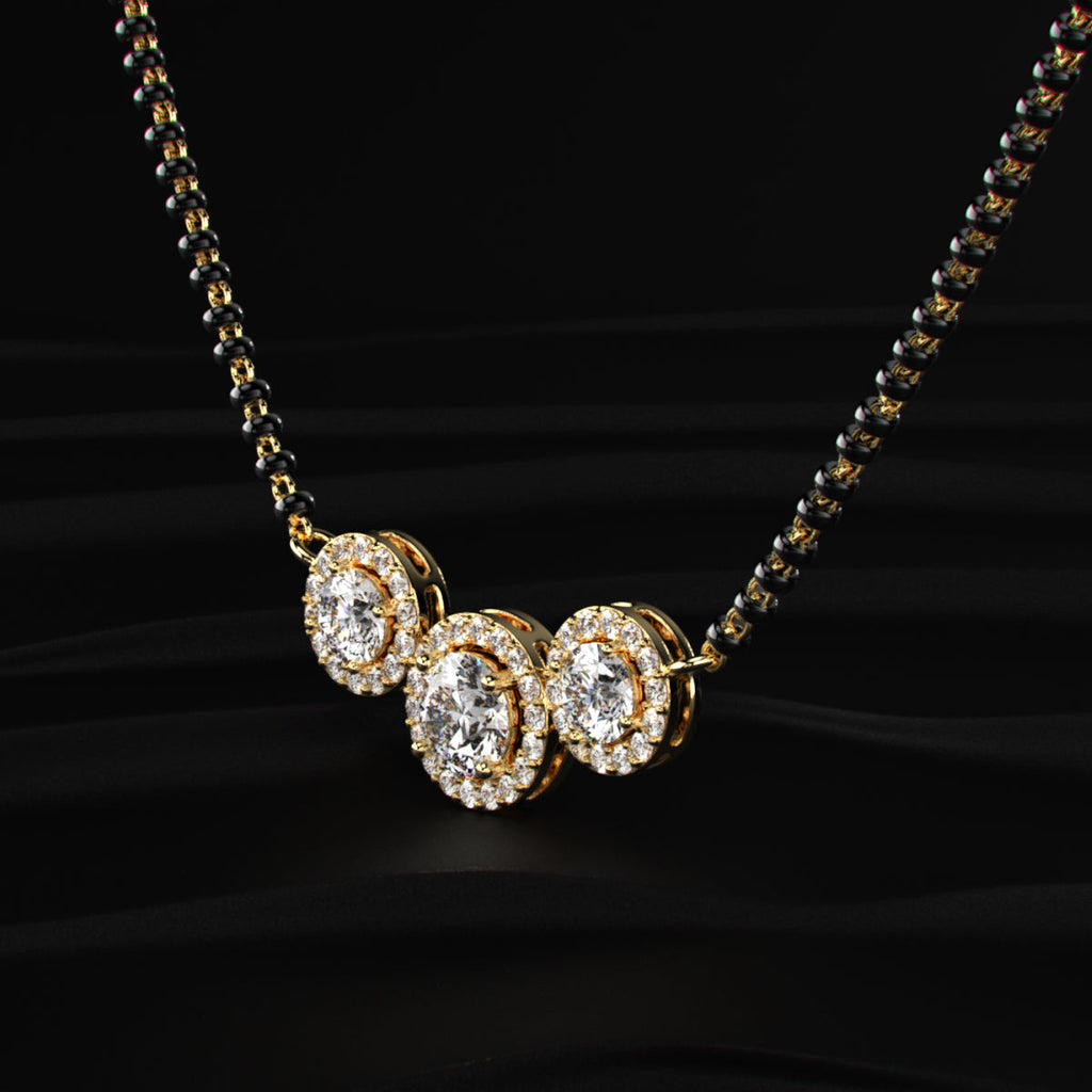 3 Stone Diamond Halo Mangalsutra