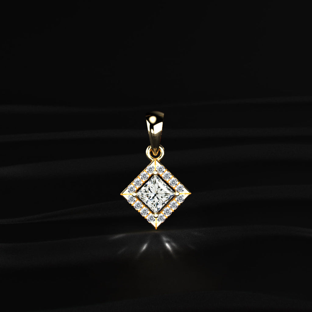 Princess Cut Halo Pendant