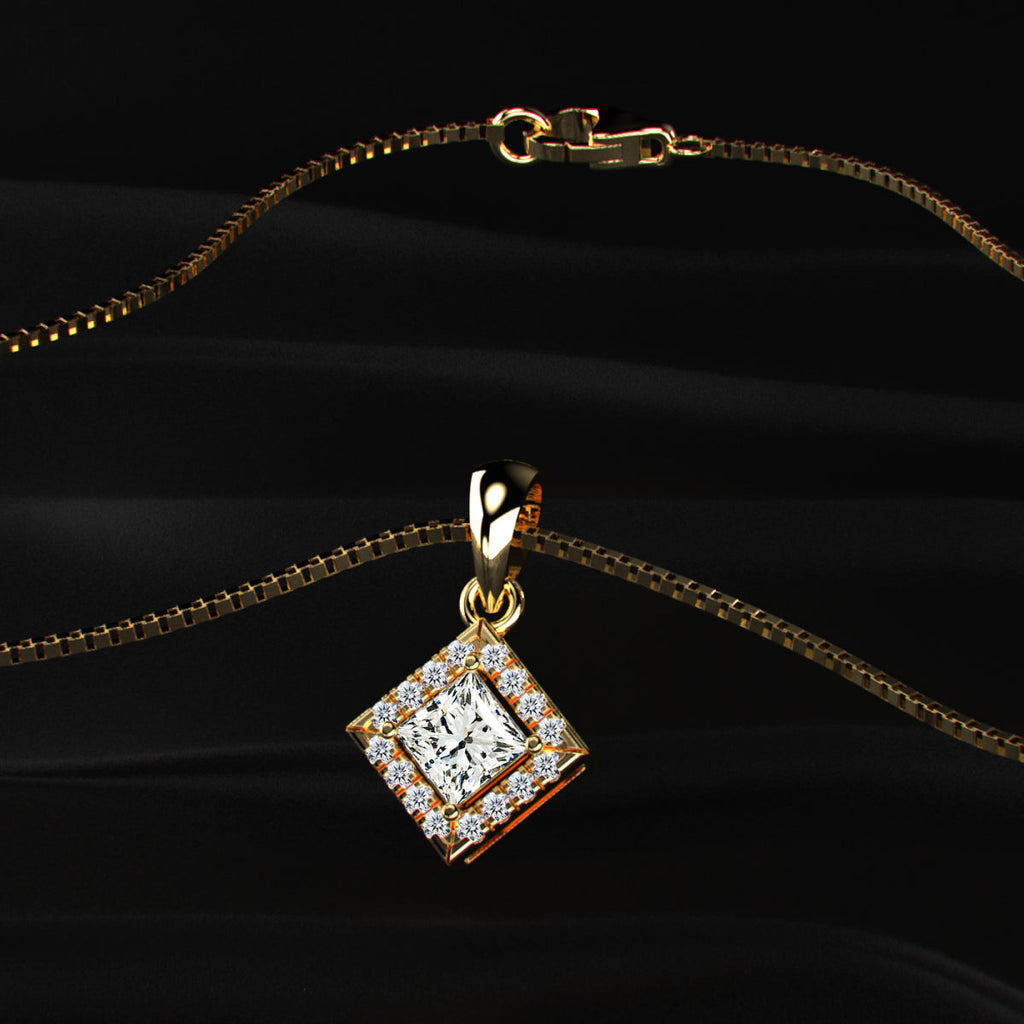 Princess Cut Halo Pendant