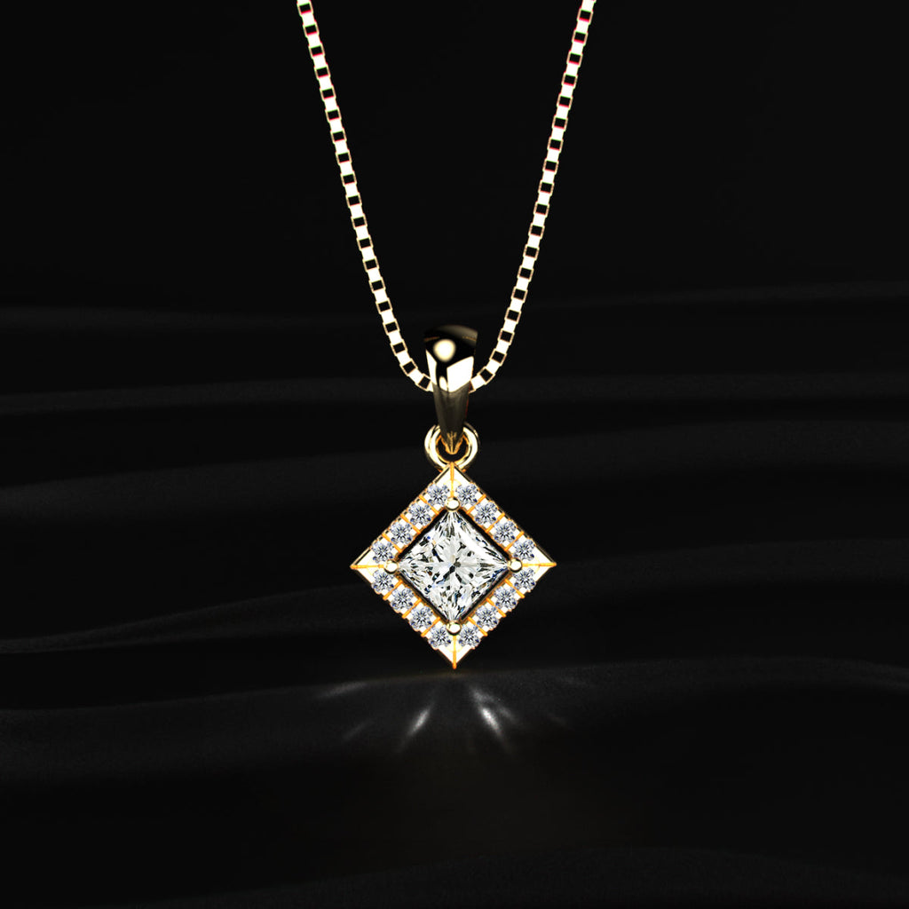 Princess Cut Halo Pendant