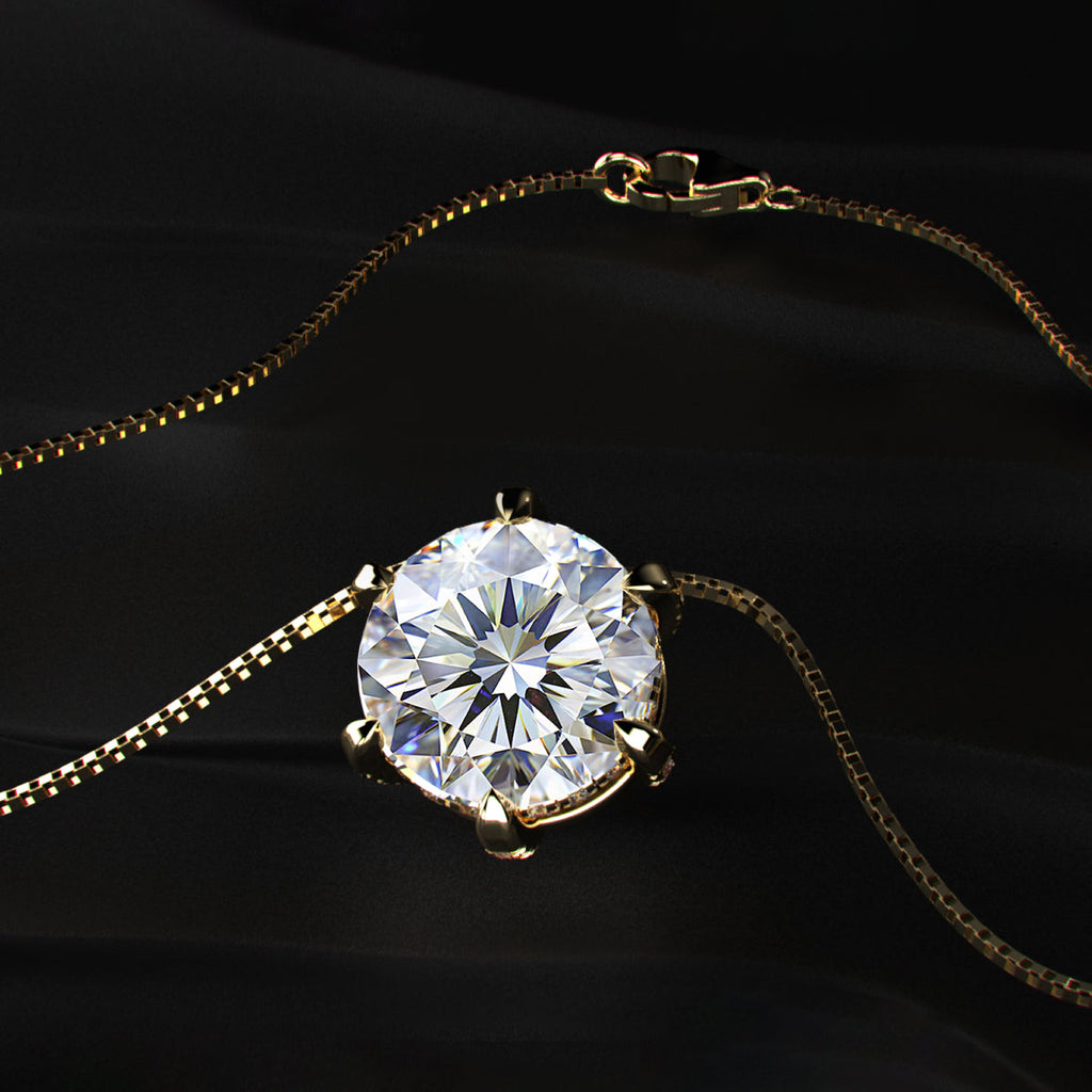5Ct Round Solitaire Diamond Pendant With Hidden Halo