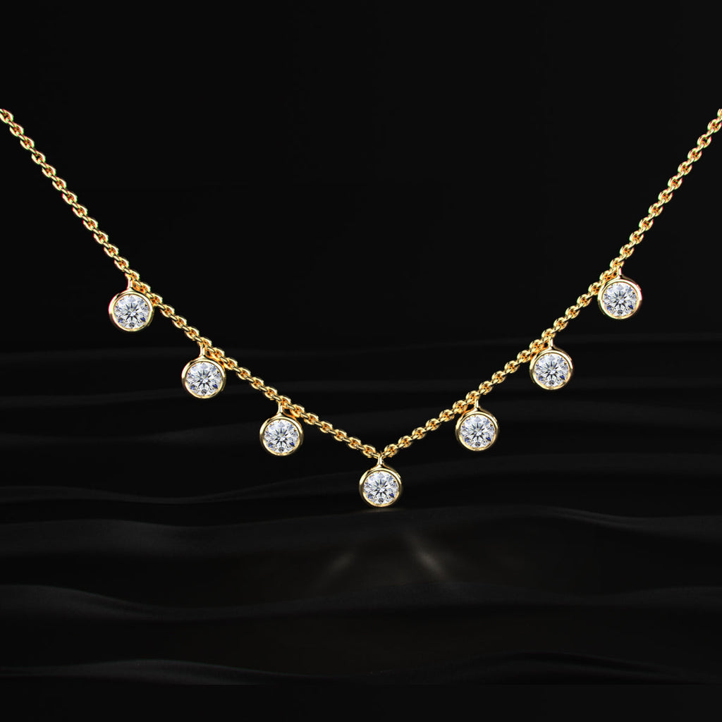 Round Diamond Bezel Drop Station Necklace