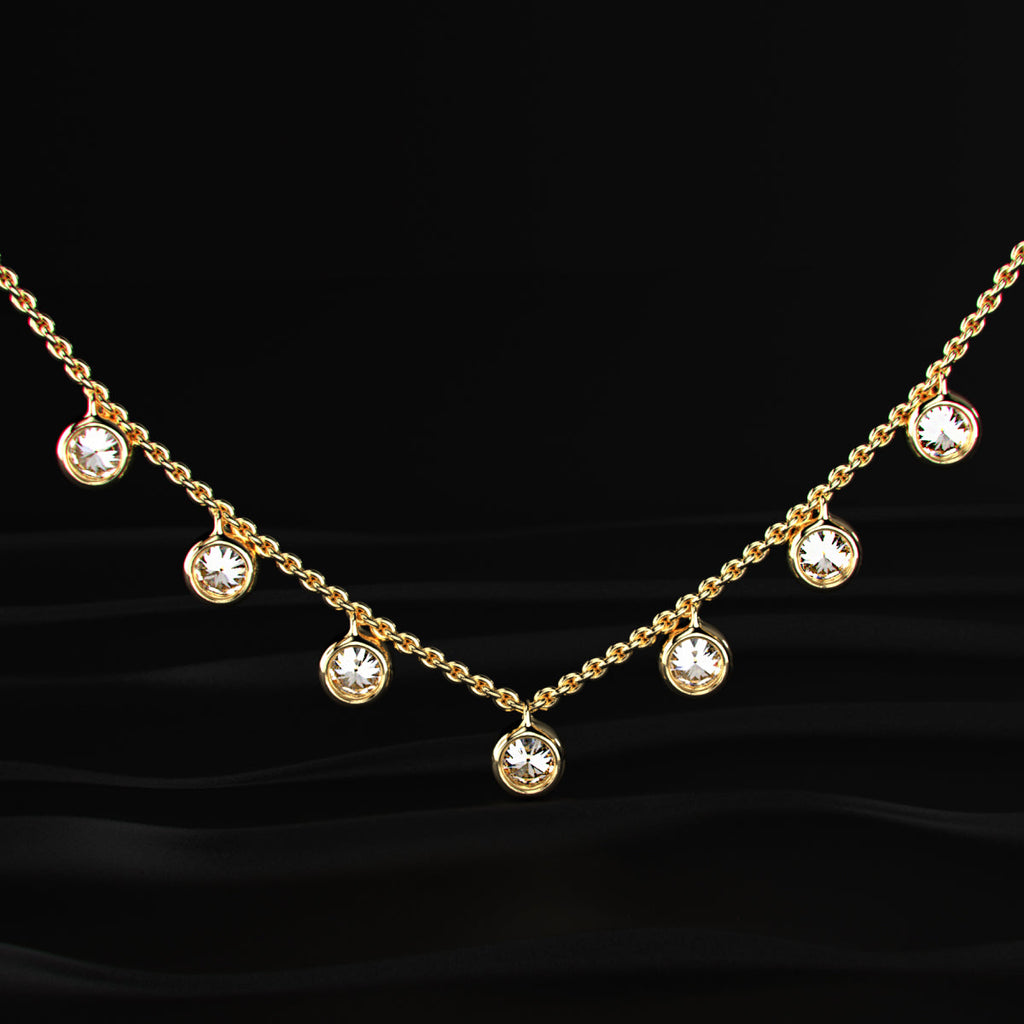 Round Diamond Bezel Drop Station Necklace