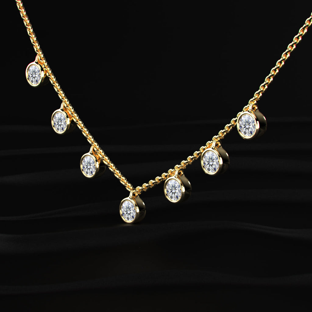 Round Diamond Bezel Drop Station Necklace