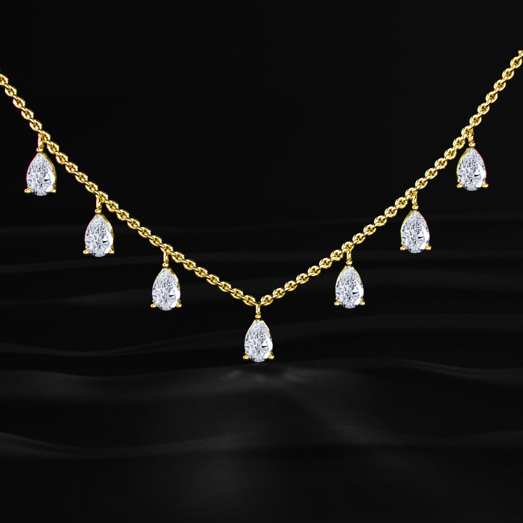 Pear Diamond Station Drop Necklace