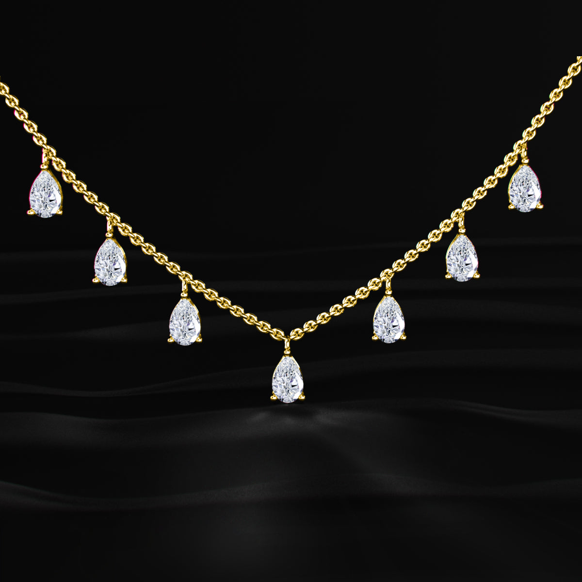 Pear Diamond Station Drop Necklace
