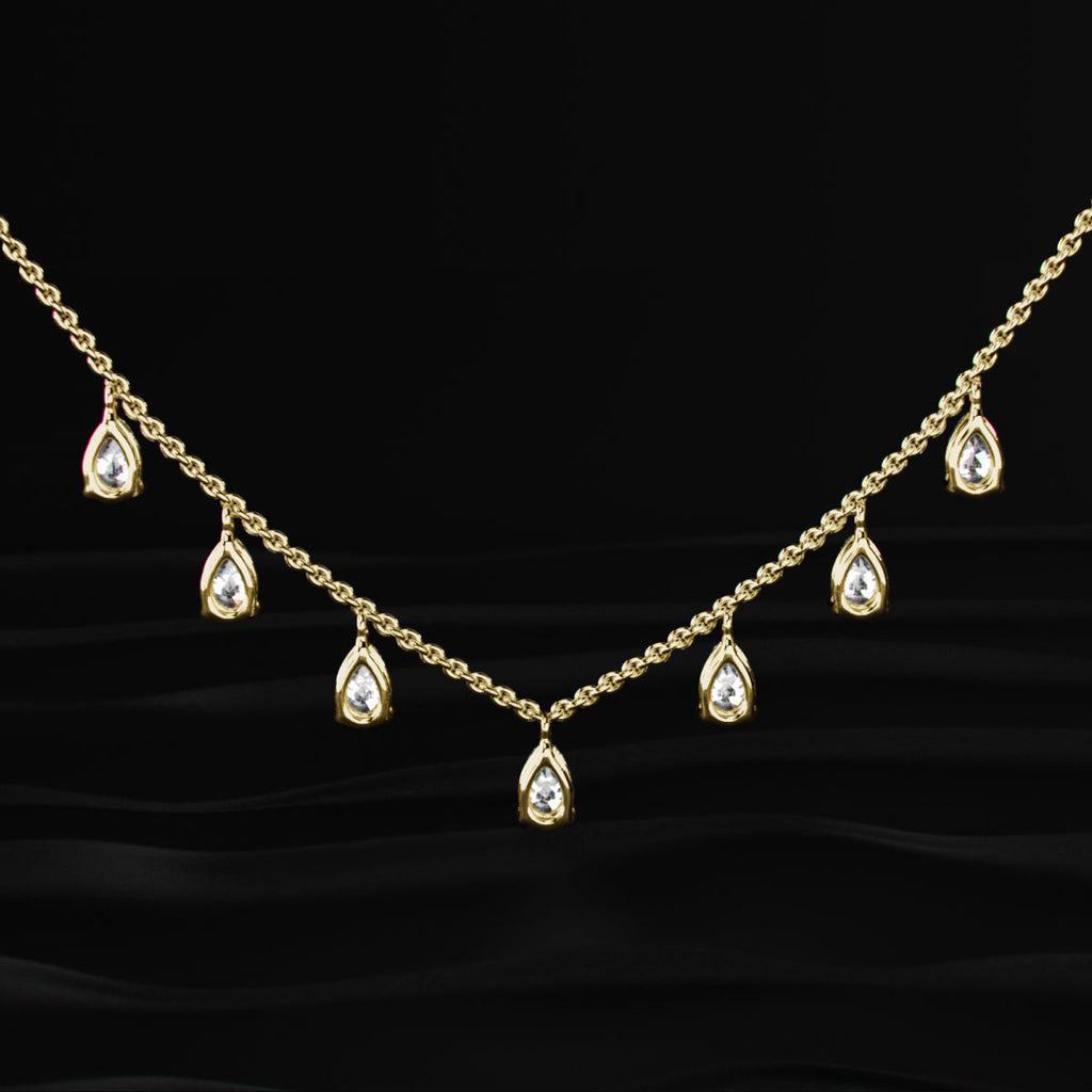 Pear Diamond Station Drop Necklace
