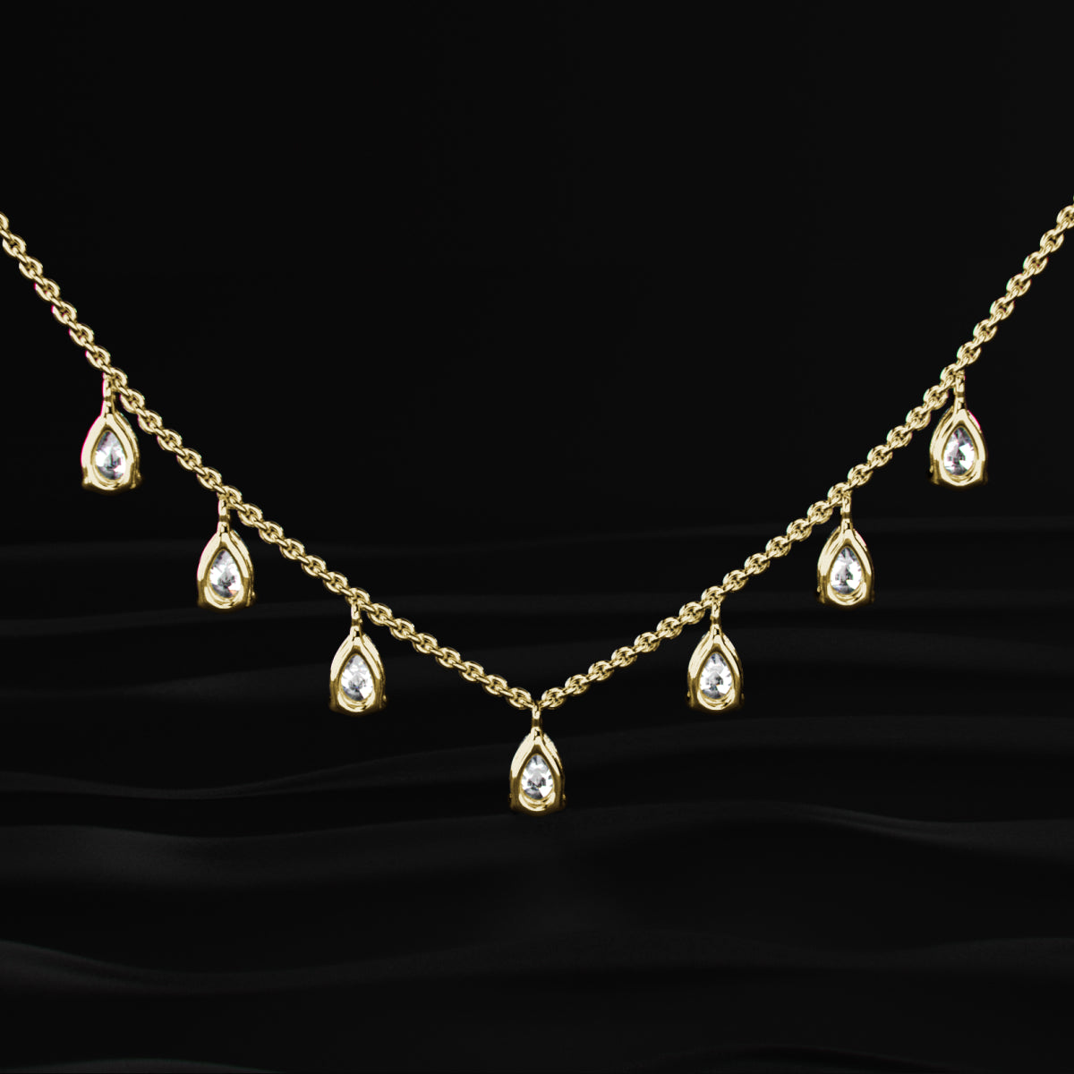 Pear Diamond Station Drop Necklace